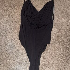 Elegant Black Draped Bodysuit